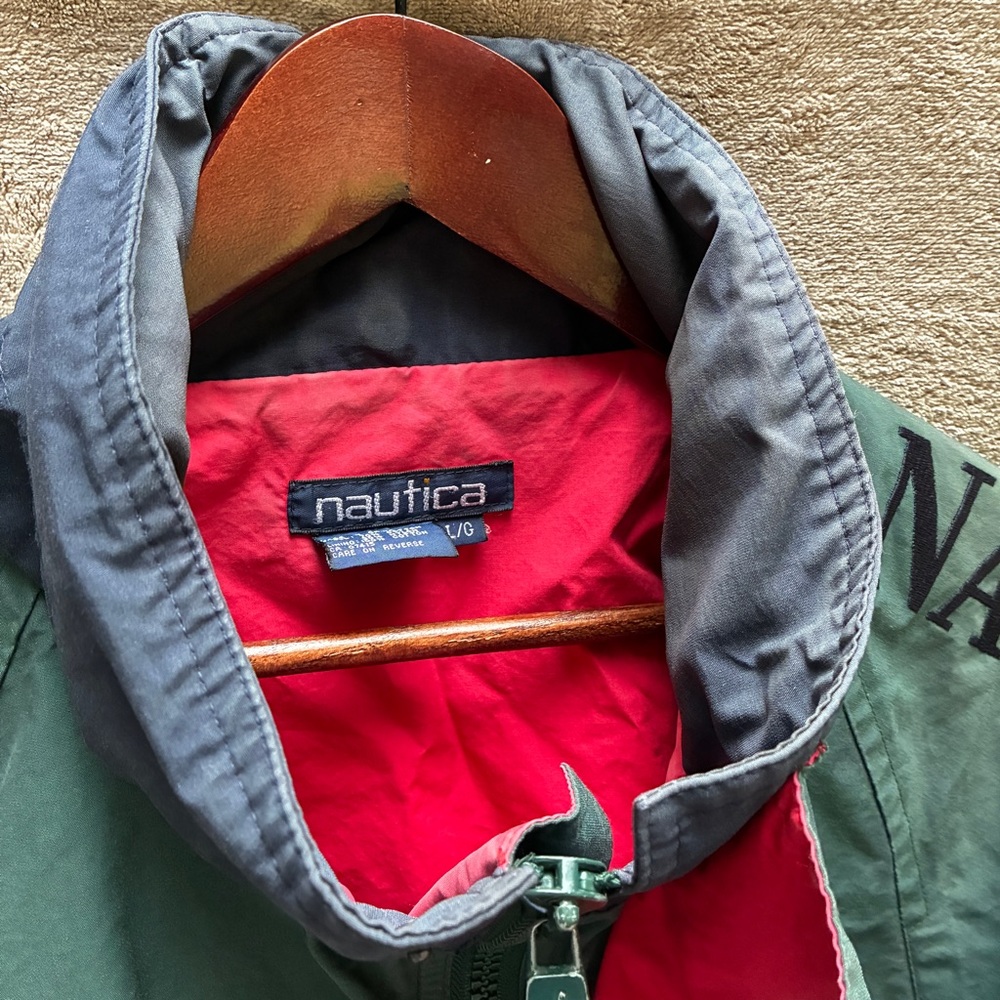 Vintage Nautica Challenge J-Class Sailing Jacket Green/Red Size L 1990s Preppy - Picture 13 of 14